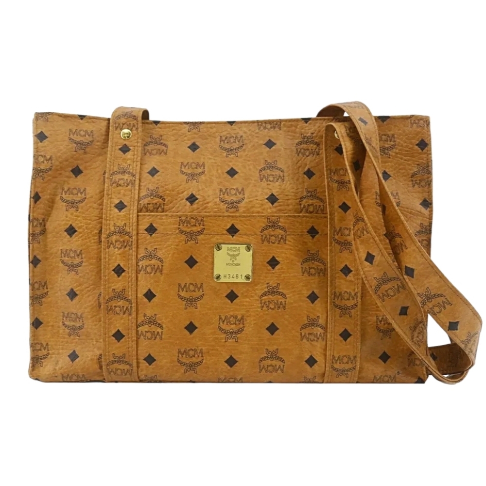 MCM Cognac Brown Visetos Tote Bag